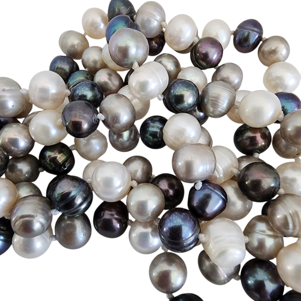 Infinity pearl necklace genuine pearls multi color hand knotted  A0389 Q7 - Picture 12 of 16